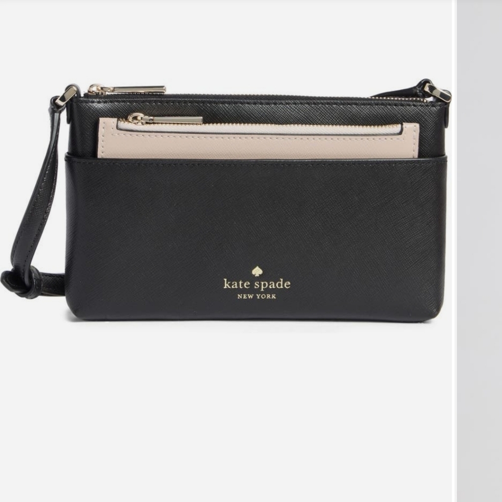 kate spade Black Textured Leather Crossbody Bag with Removable Pouch